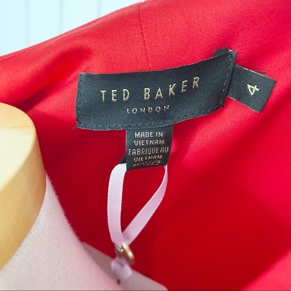 NWT Ted Baker Red Peplum Zip Front Career Dress Size 12 - Picture 7 of 11